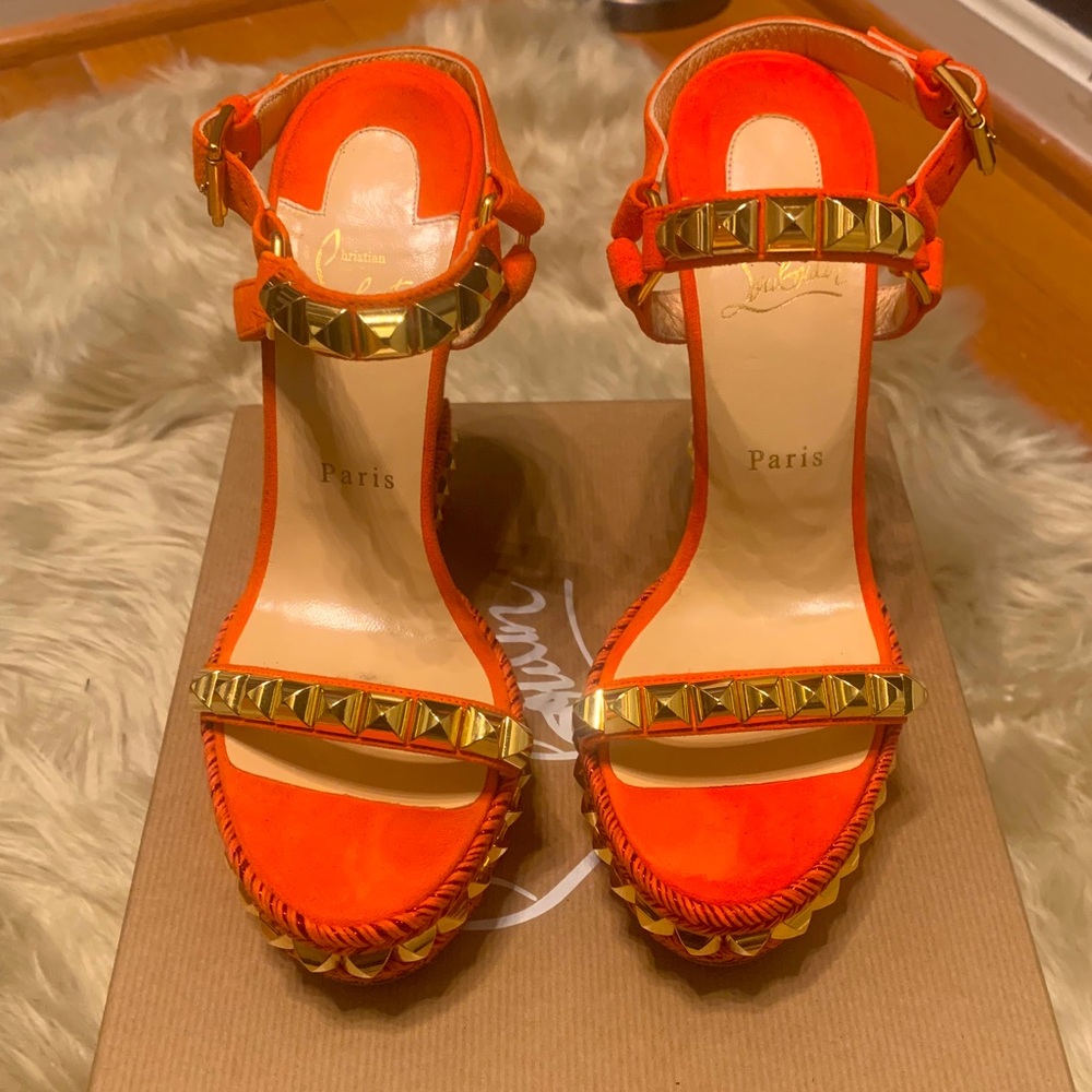 NEW! Beautiful Christian Louboutin Orange Wedges!